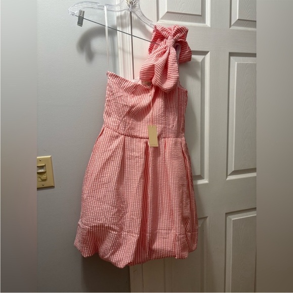 NWT Size 4 HUTCH Magnolia Bow Dress in Coral Stripe Seersucker - Picture 3 of 5